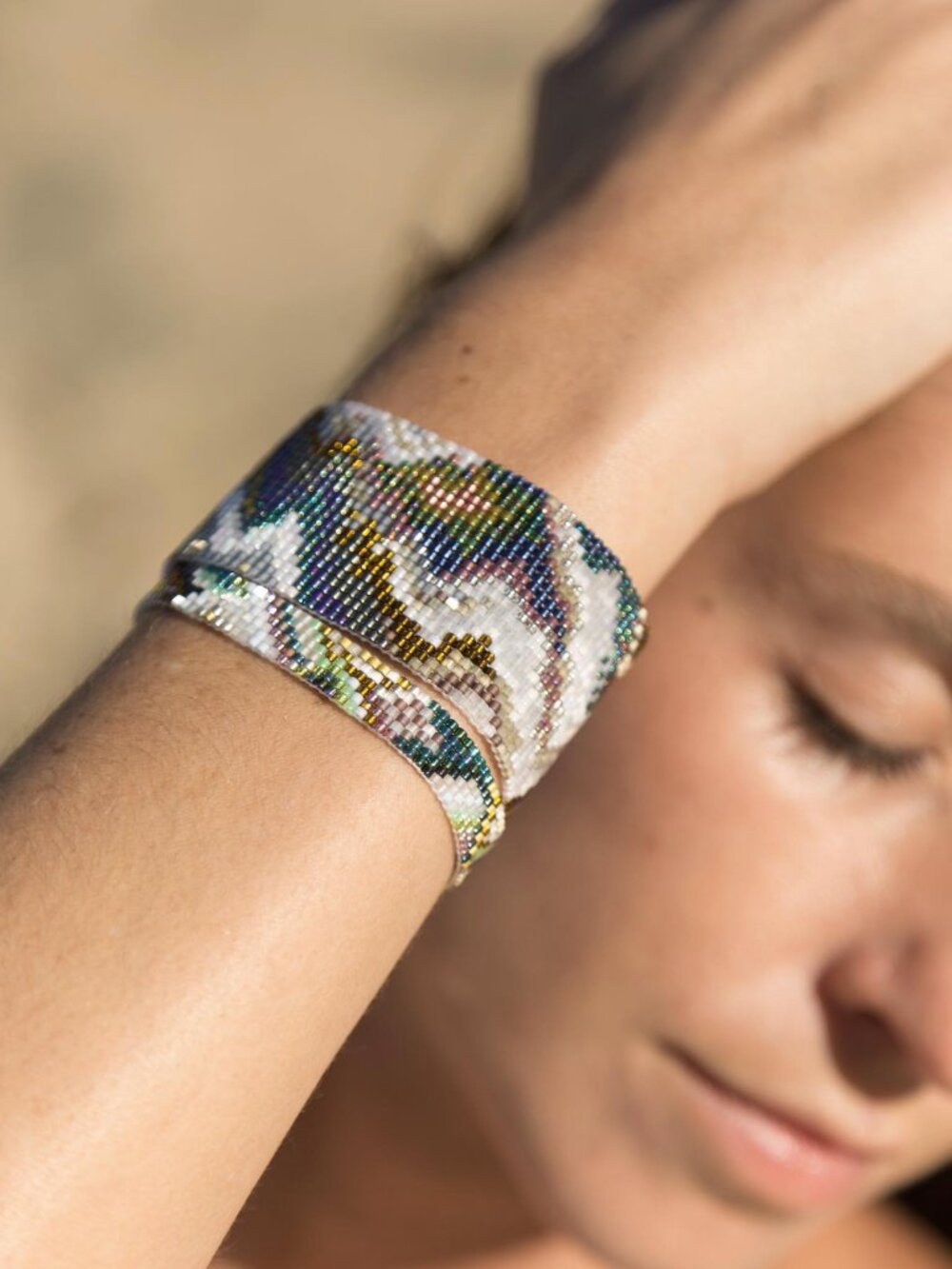 Julie Rofman Handwoven Beaded cuff bracelet